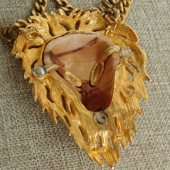 VTG 1970s Luca Razza Lion Head Pendant Chain Gold Necklace Statement Runway - Picture 3 of 10